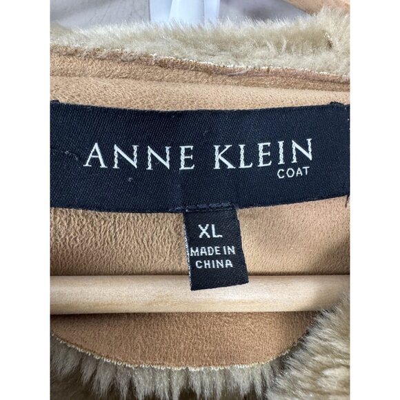 Womens XL Penny Lane Tan Faux Suede Maxi Hooded Full Length Faux Fur Trim Coat - Picture 6 of 15